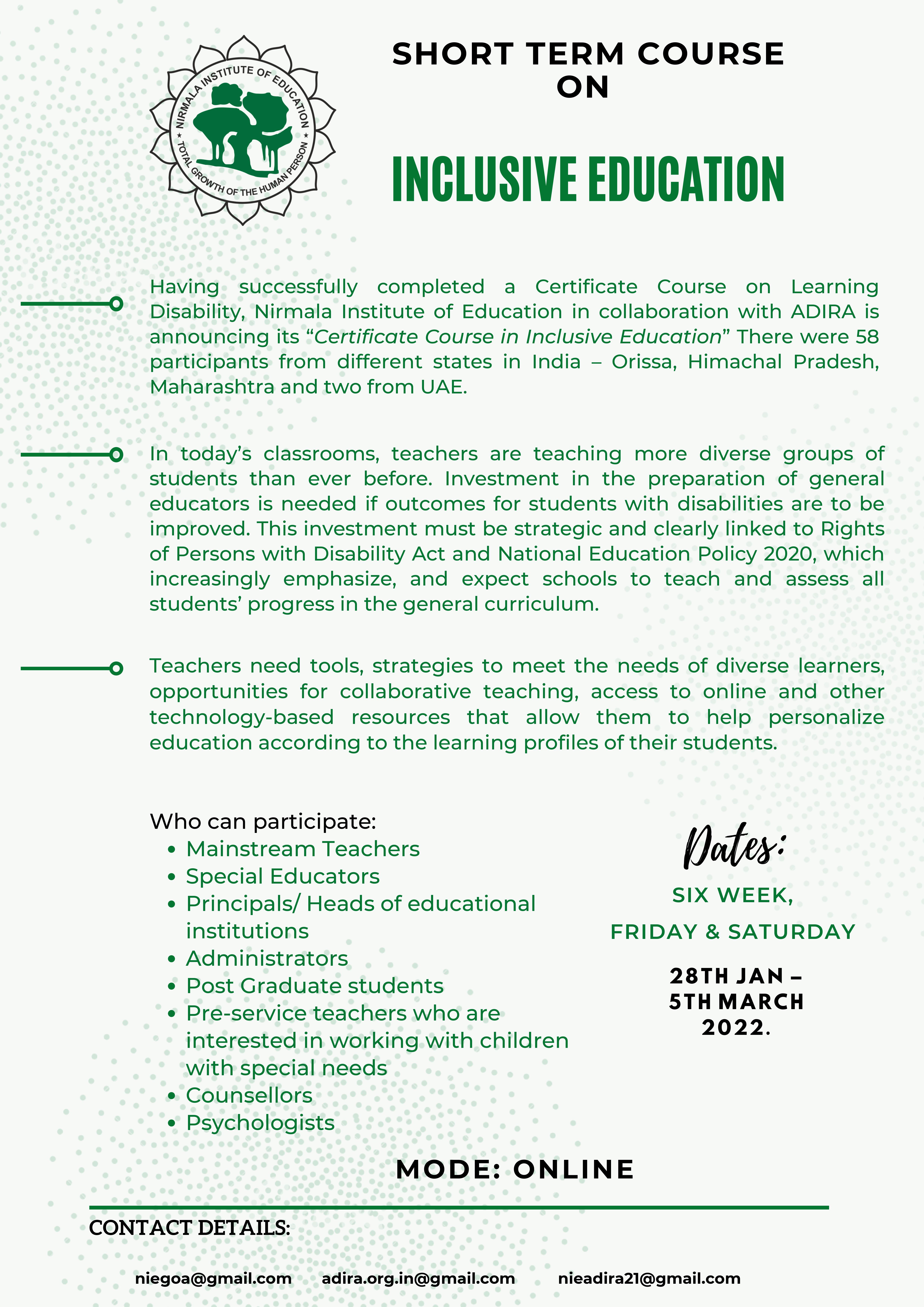 Short Term Course on Inclusive Education